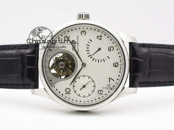 MIROTIME 0601 Breathable Portuguese Tourbillon Mystere SS TF Best Edition White Dial on Black Croc Leather Strap 7384
